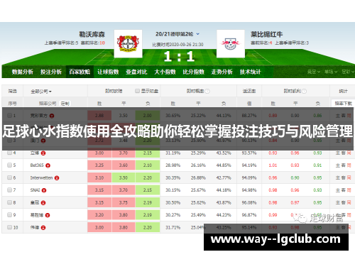 足球心水指数使用全攻略助你轻松掌握投注技巧与风险管理